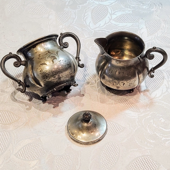 Set Of 4×silver plated sugar and creamer set. By Van Bergh Rochester NY. - Picture 9 of 15